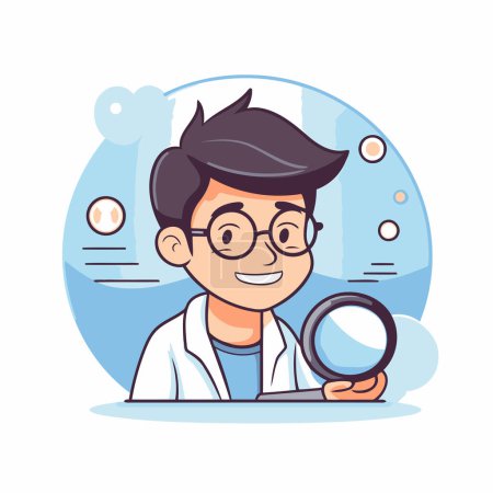 Illustration for Male doctor with magnifying glass. Vector illustration in cartoon style. - Royalty Free Image