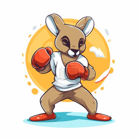 Illustration for Vector illustration of cute cartoon kangaroo in boxing gloves fighting. - Royalty Free Image