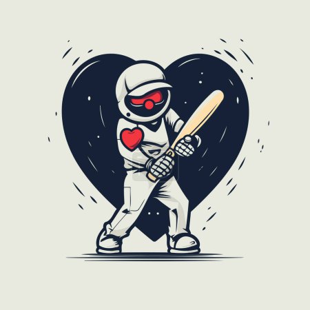 Batsman with baseball bat in the heart. Vector illustration.