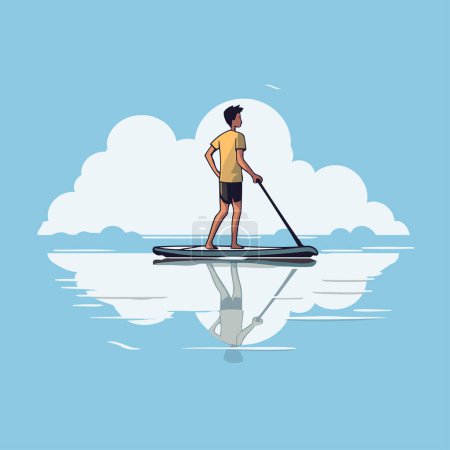 Illustration for Young man on stand up paddle board. Flat style vector illustration. - Royalty Free Image