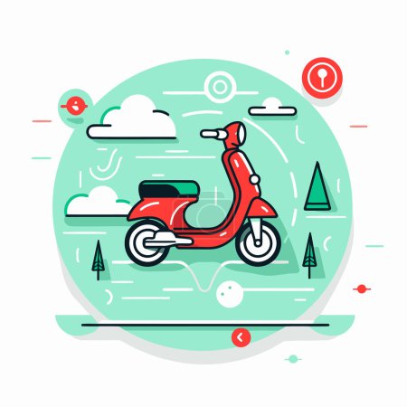 Illustration for Vector illustration with scooter. Modern flat line design concept for web banners and printed materials. - Royalty Free Image