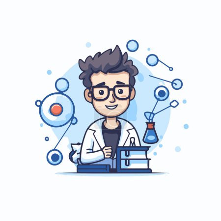Illustration for Scientist in lab coat and eyeglasses. Vector illustration. - Royalty Free Image