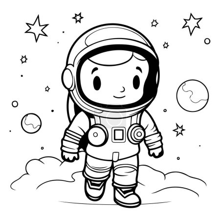 Illustration for Cute astronaut on the moon. Vector illustration for coloring book. - Royalty Free Image