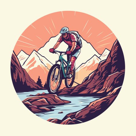 Téléchargez les illustrations : VTT en vélo dans les montagnes. illustration vectorielle - en licence libre de droit