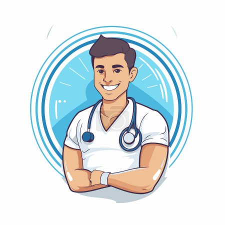 Illustration for Handsome smiling doctor with stethoscope vector illustration graphic design - Royalty Free Image
