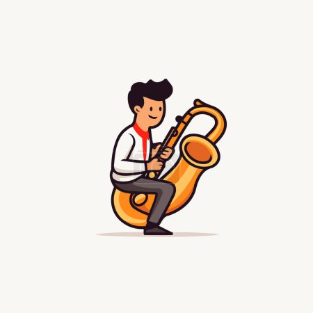 Illustration for Man playing the saxophone. Vector illustration in flat cartoon style. - Royalty Free Image