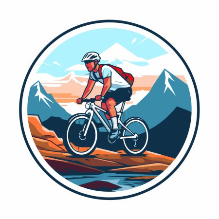 Illustration for Mountain biker riding mountain bike round icon vector illustration graphic design - Royalty Free Image