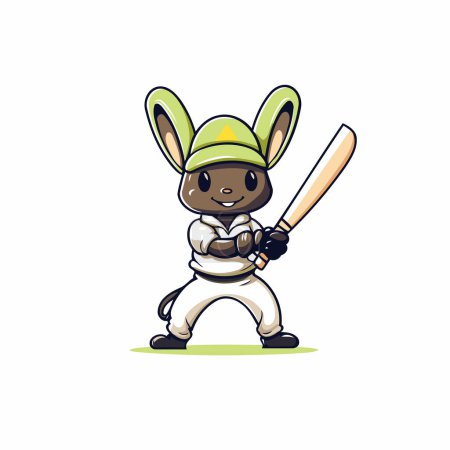 Téléchargez les illustrations : Joli petit garçon en costume de lapin avec batte de baseball. Illustration vectorielle. - en licence libre de droit