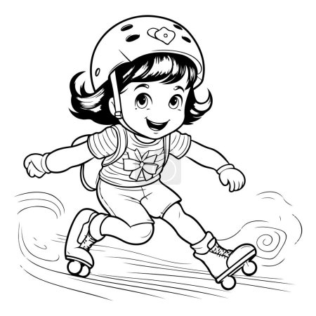 Illustration for Little girl on roller skates. Vector illustration for coloring book. - Royalty Free Image