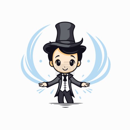 Illustration for Cute boy with bow tie and top hat. Vector illustration. - Royalty Free Image