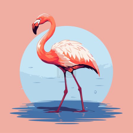 Illustration for Pink flamingo on the background of the sea. Vector illustration. - Royalty Free Image