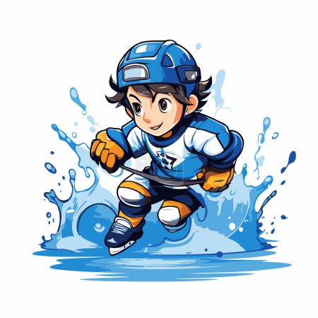 Téléchargez les illustrations : Illustration d'un joueur de hockey sautant dans l'eau sur fond blanc - en licence libre de droit
