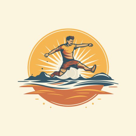 Illustration for Vector illustration of a man jumping on a surfboard. Water sports. - Royalty Free Image