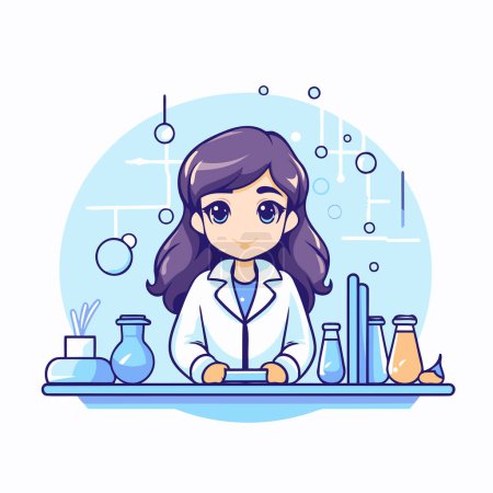 Illustration for Scientist girl working in laboratory. Vector illustration in flat style. - Royalty Free Image
