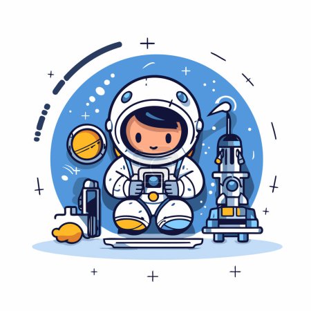 Illustration for Astronaut boy in space suit. vector illustration. Cute little astronaut in space suit. - Royalty Free Image