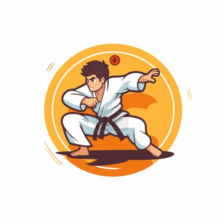 Téléchargez les illustrations : Logo du taekwondo. Illustration vectorielle d'un combattant taekwondo. - en licence libre de droit