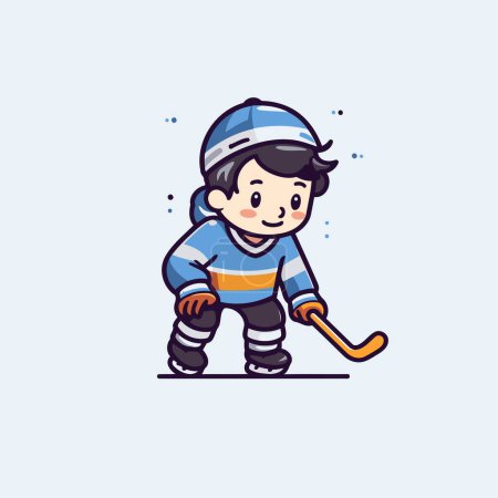 Illustration for Cute boy playing ice hockey. Vector illustration in cartoon style. - Royalty Free Image