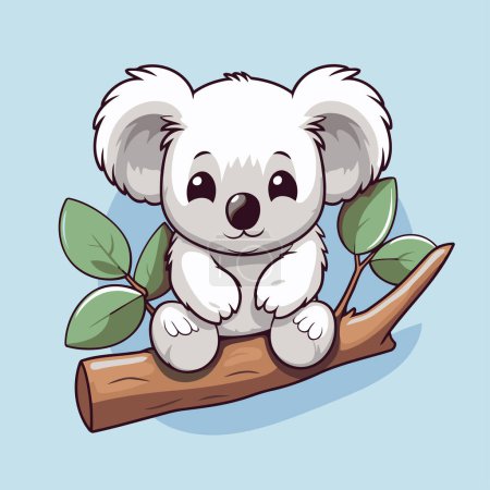 Téléchargez les illustrations : Mignon koala assis sur une branche avec des feuilles. Illustration vectorielle. - en licence libre de droit
