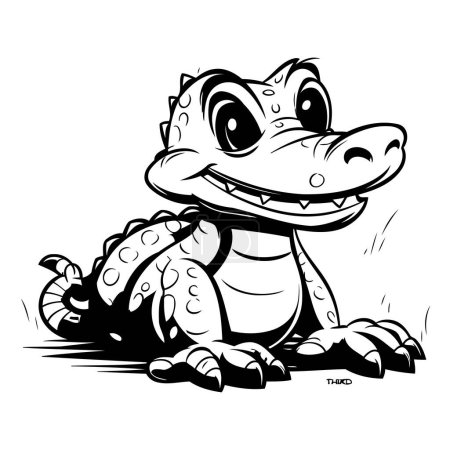 Téléchargez les illustrations : Mignon crocodile de dessin animé. Illustration vectorielle noir et blanc pour livre à colorier. - en licence libre de droit