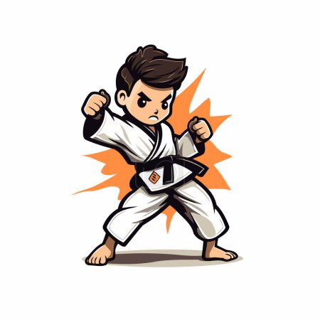 Ilustración de Taekwondo luchador en kimono. Ilustración vectorial. - Imagen libre de derechos