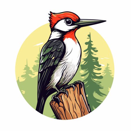 Illustration for Woodpecker on a stump. Woodpecker vector illustration. - Royalty Free Image