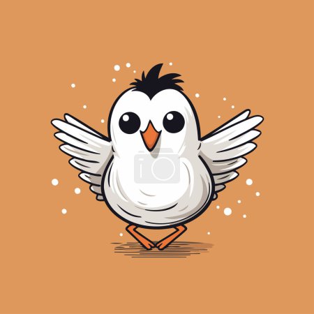 Téléchargez les illustrations : Mignon oiseau de dessin animé avec des ailes. Illustration vectorielle sur fond orange. - en licence libre de droit