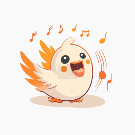 Illustration for Cute cartoon chicken with wings singing a song. Vector illustration. - Royalty Free Image