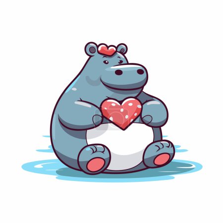 Illustration for Cute hippo with heart. Vector illustration in cartoon style. - Royalty Free Image