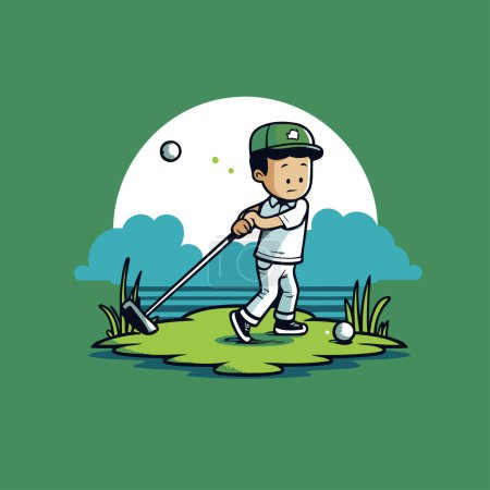 Téléchargez les illustrations : Joueur de golf avec balle sur herbe verte illustration vectorielle eps 10 - en licence libre de droit