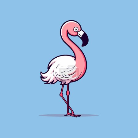 Téléchargez les illustrations : Illustration vectorielle Flamingo isolée sur fond bleu. Flamant rose dessiné main. - en licence libre de droit