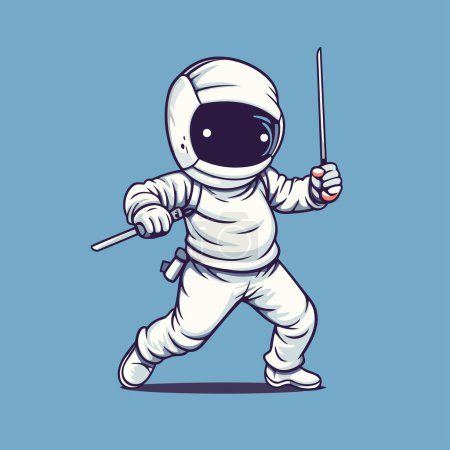 Ilustración de Astronauta en traje espacial con una espada. Ilustración vectorial. - Imagen libre de derechos