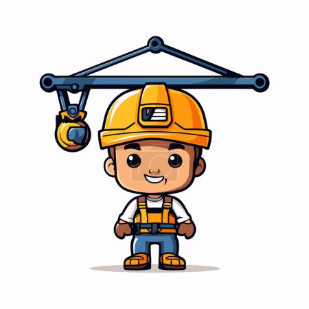 Illustration for Cute Cartoon Worker Character in Hard Hat and Hard Hat with Crane Hook - Royalty Free Image