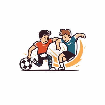 Ilustración de El jugador de fútbol patea la pelota. Ilustración vectorial en estilo de dibujos animados. - Imagen libre de derechos
