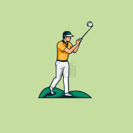 Golfista golpeó la pelota. Ilustración vectorial en estilo de dibujos animados.