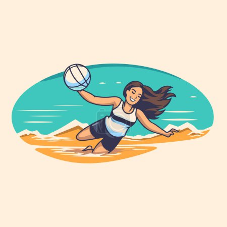 Téléchargez les illustrations : Illustration d'une fille jouant au volley-ball sur la plage. illustration vectorielle - en licence libre de droit