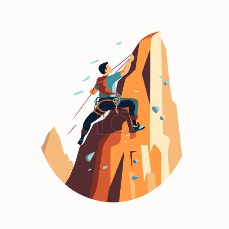 Illustration for Climber climbs to the top of the mountain. Vector illustration - Royalty Free Image