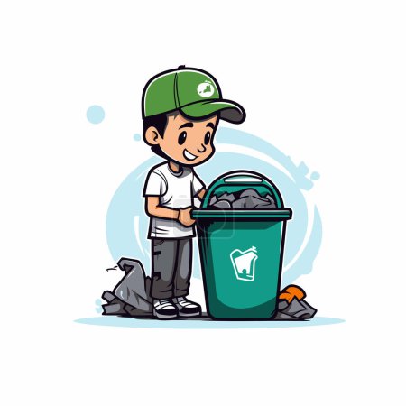 Ilustración de Un caricaturista tirando basura al cubo de basura. Ilustración vectorial. - Imagen libre de derechos