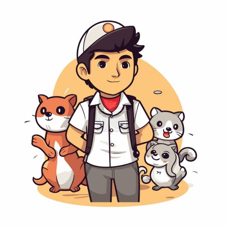 Illustration for Vector illustration of a sailor with his pets. Cartoon style. Vector illustration. - Royalty Free Image