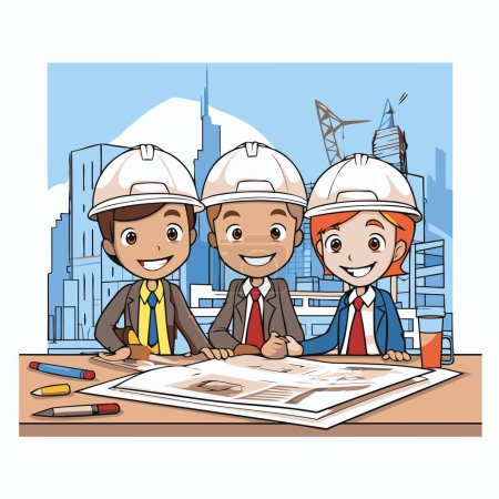 Illustration for Construction teamwork over cityscape background vector illustration graphic design vector illustration graphic design - Royalty Free Image