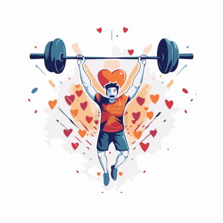 Ilustración de Ilustración vectorial de un hombre fuerte levantando una barra en forma de corazón - Imagen libre de derechos