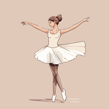 Young ballerina in a white tutu. Vector illustration.