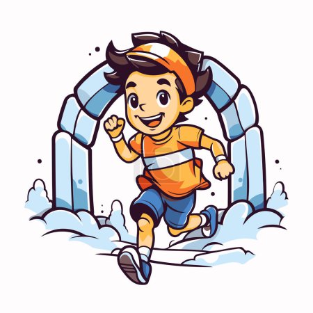 Ilustración de Chico corriendo en un túnel. Ilustración vectorial de un personaje de dibujos animados. - Imagen libre de derechos
