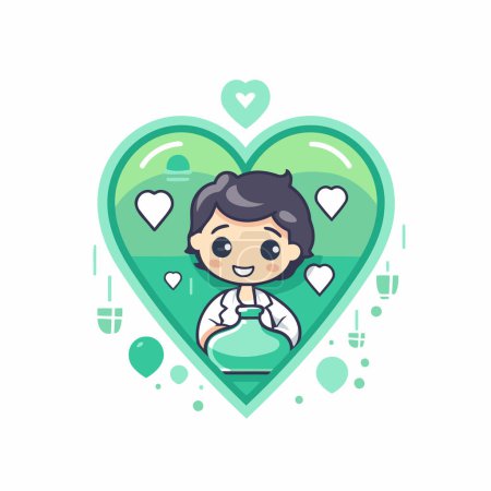 Ilustración de Lindo niño en forma de corazón verde. Ilustración vectorial. - Imagen libre de derechos