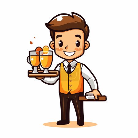 Téléchargez les illustrations : Barman avec verres de vin et de crème glacée. Illustration vectorielle - en licence libre de droit