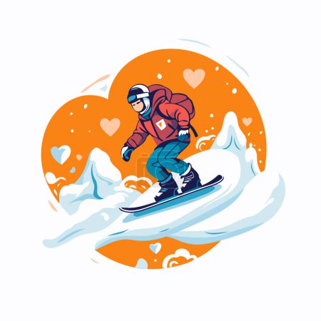 Téléchargez les illustrations : Snowboarder sur un snowboard. Illustration vectorielle du sport d'hiver extrême - en licence libre de droit