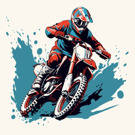 Illustration for Motocross rider in action. Vector illustration. Grunge background. - Royalty Free Image