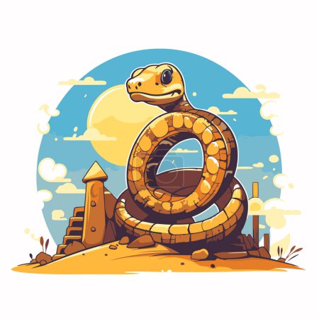 Ilustración de Bonita serpiente en el desierto. ilustración vectorial. Estilo de dibujos animados. - Imagen libre de derechos