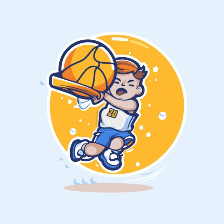 Illustration for Basketball player with ball. Vector illustration in a flat style. - Royalty Free Image