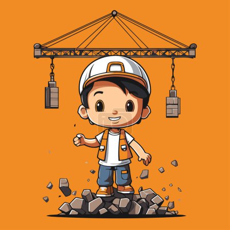 Illustration for Cute builder boy cartoon vector illustration eps10 graphic flat design - Royalty Free Image