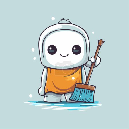 Illustration for Cute cartoon character cleaning the house. Cleaning concept. Vector illustration - Royalty Free Image